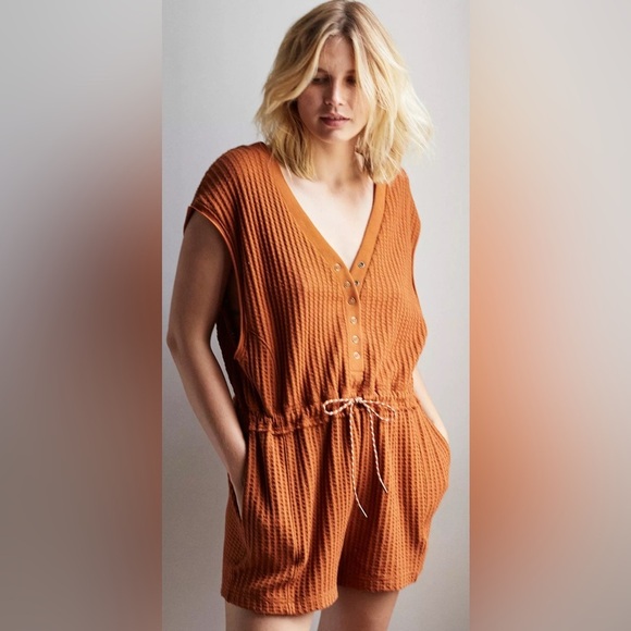 Urban Outfitters Out From Under Ty Waffle Knit Romper Terracotta Brown Small - Picture 1 of 14